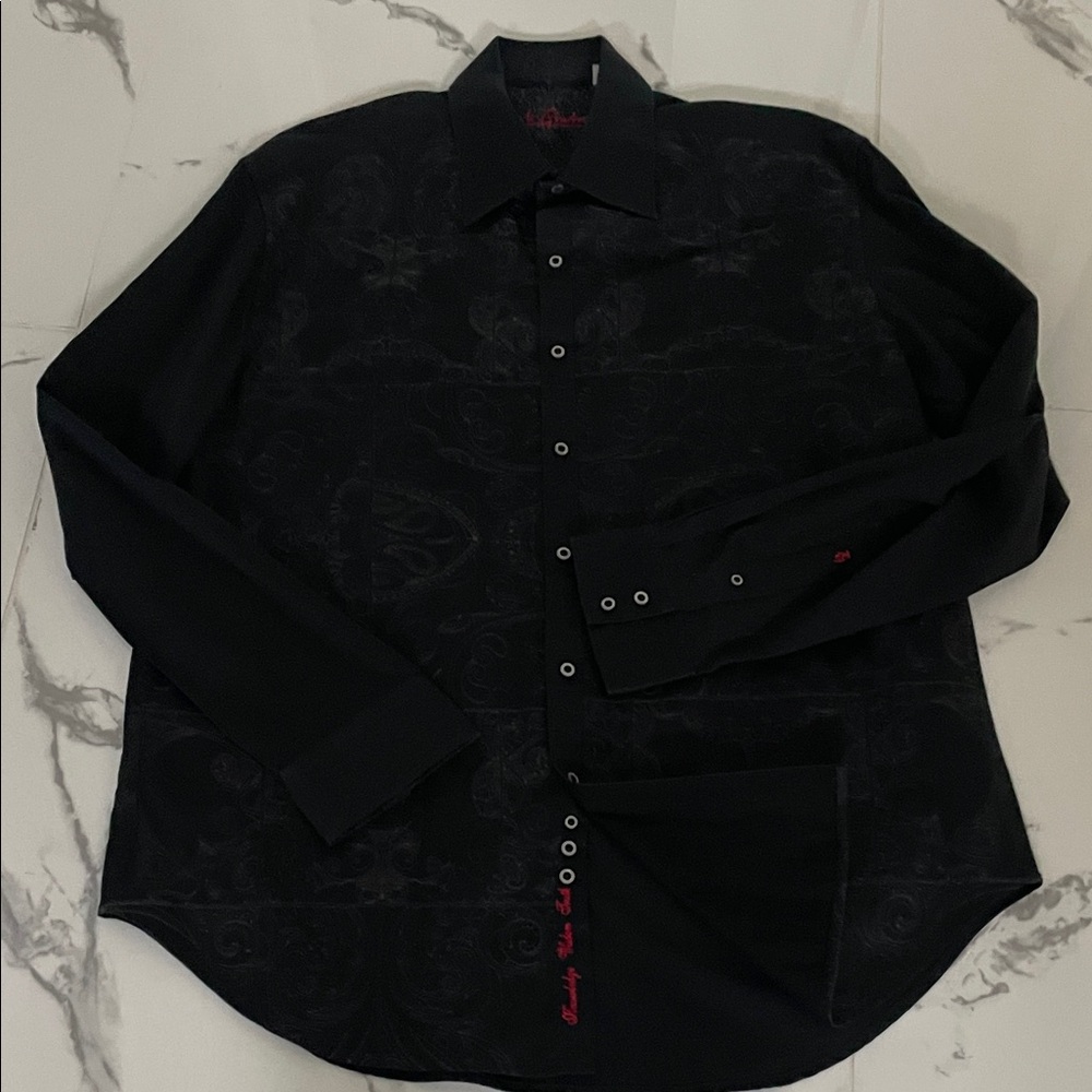 Robert Graham Black Long-Sleeve Dress Shirt with Tonal Pattern size XL